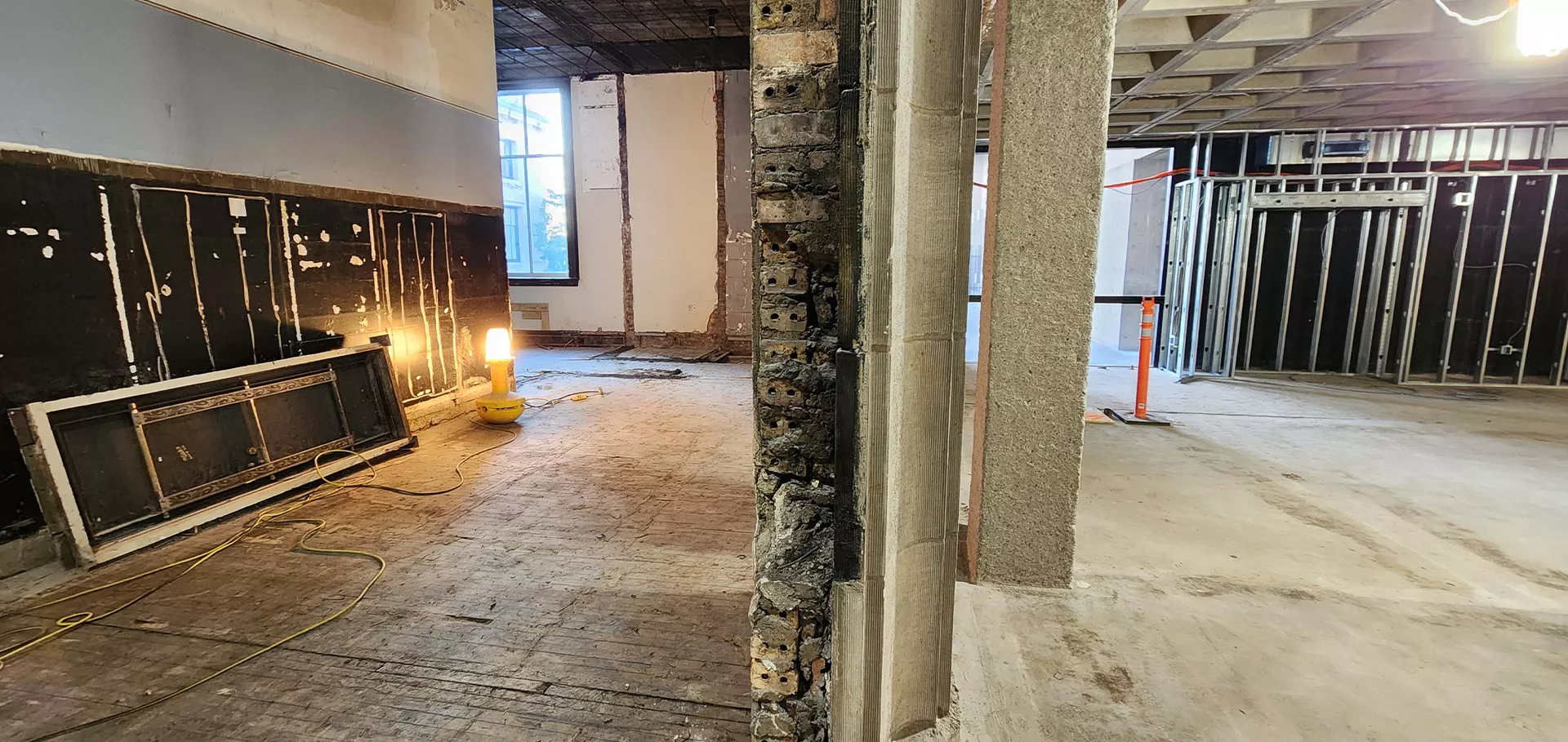 Walls connecting the Original building and the new library addition 