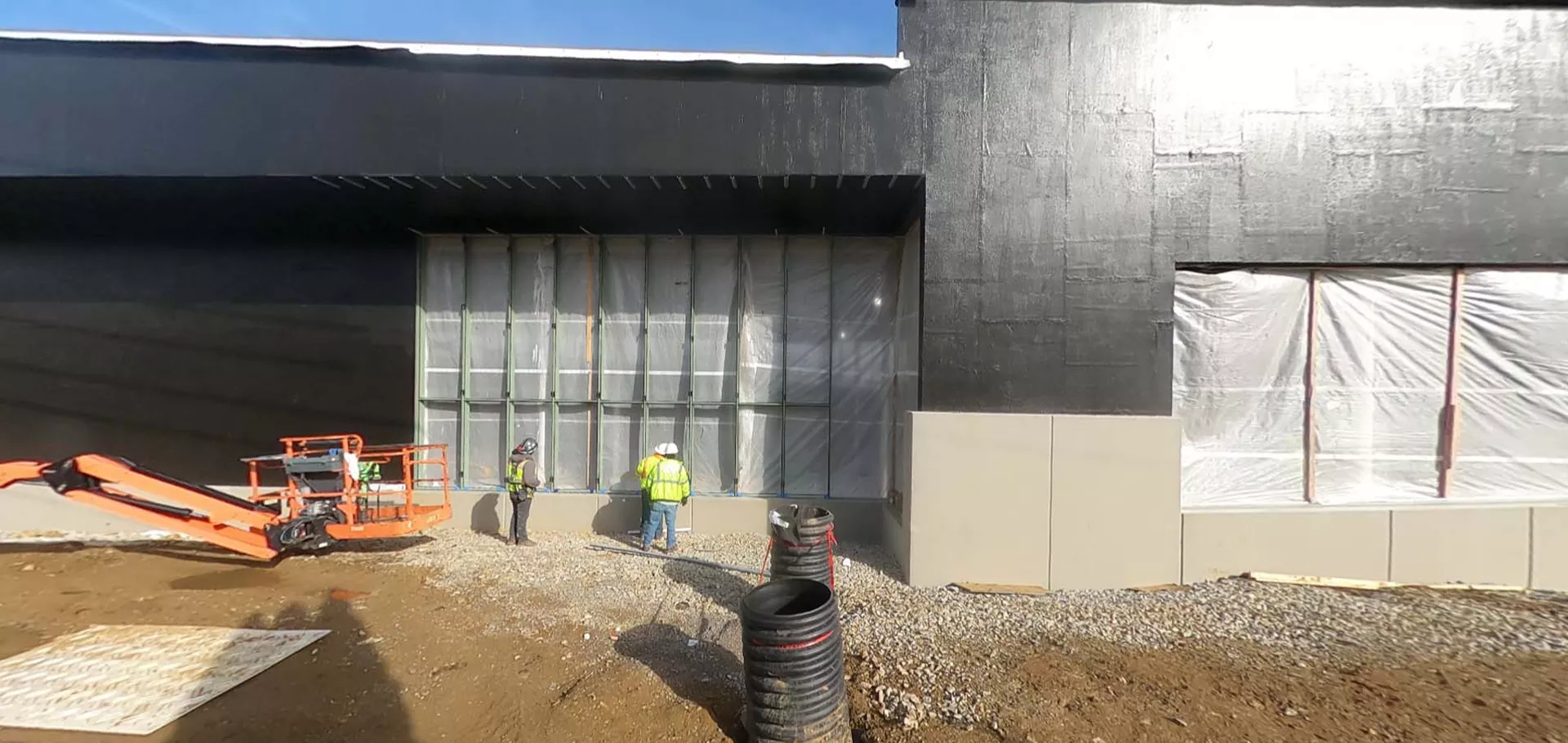 Construction works on the side of the building